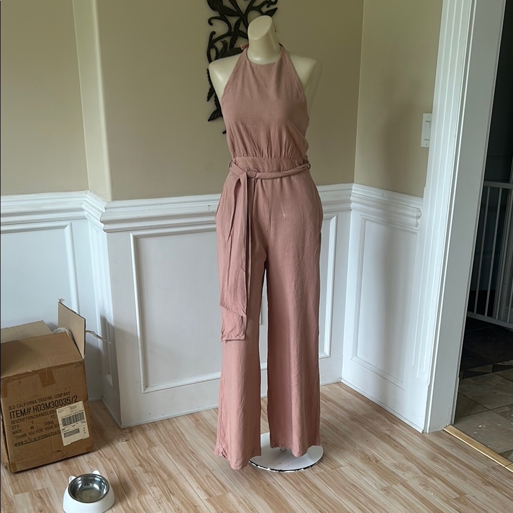 Zara  dusty Pink Sleeveless Jumpsuit Wide-Leg open back